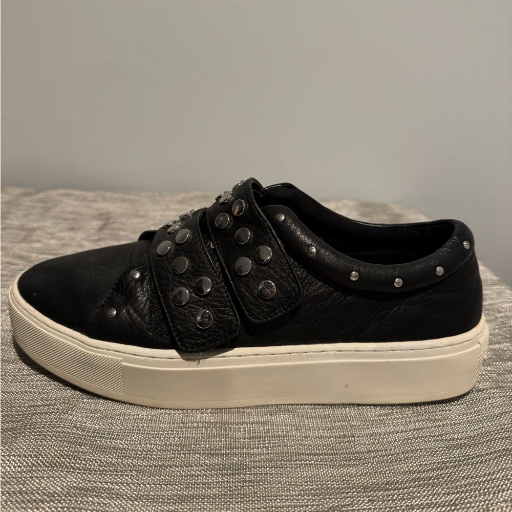 Rebecca Minkoff Natasha Platform Black Leather Silver Studded Sneakers - Picture 4 of 9